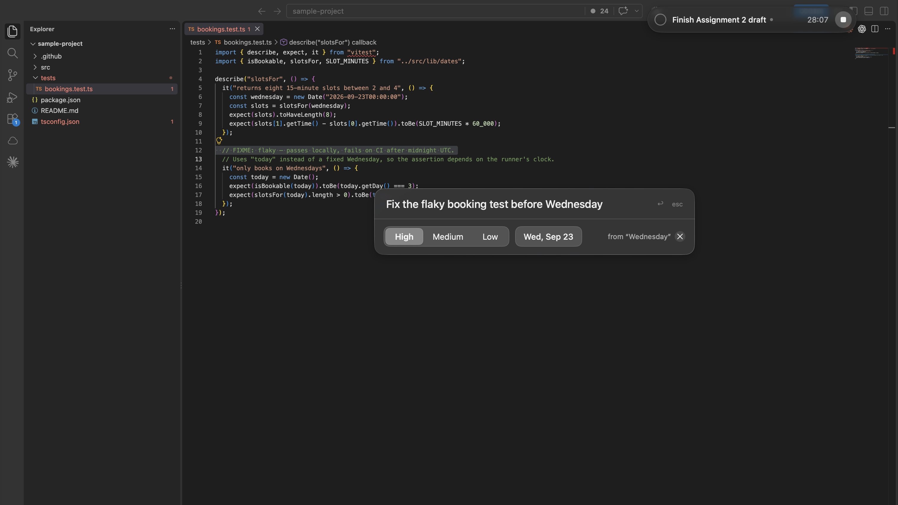 Quick task palette over VS Code
